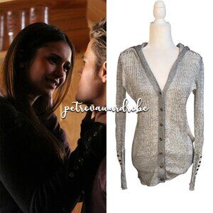 Juicy Couture Cashmere Ribbed Hooded Cardigan ASO Elena Gilbert